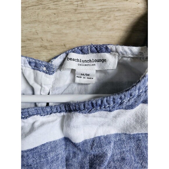 BeachLunchLounge Women's Sz Medium Ayesha Dress Linen Cotton Striped Blue Beach - Picture 6 of 8